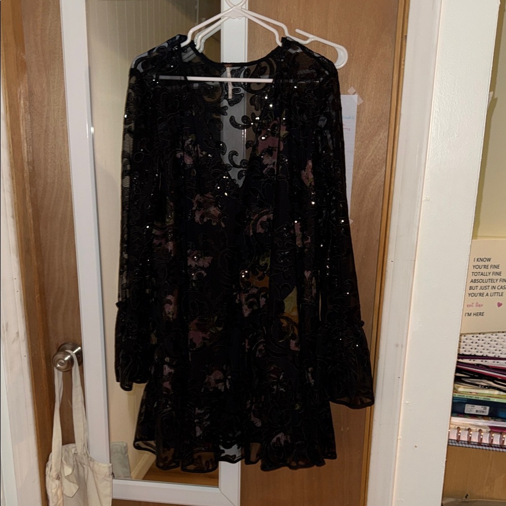 Free People Black Floral Long Sleeve Dress